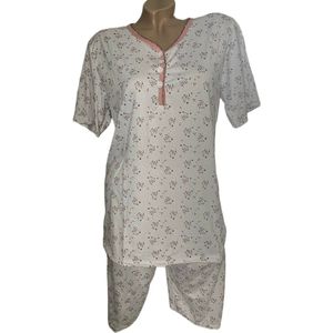 Dames capri pyjamaset 2295 met bloemenprint M wit/roze