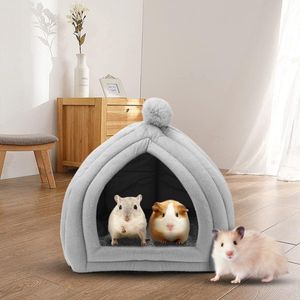 Klein dier huisdier winter huis, huisdier tent grot bed voor katten/kleine honden, cavia bed, kat bed huis, konijn bed warme cavia grot bedden met afneembaar kussen voor hamster kleine dieren, 25x25cm grijs