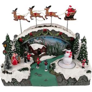 Animated & Musical Christmas Village met Santa Claus - Plastic - wit - rood - groen - SILUMEN