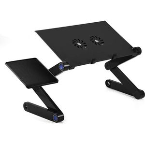 Supporto Portatile Pieghevole per Laptop Regolabile in Alluminio con Mouse Pad e Ventole di Raffreddamento - Nero .