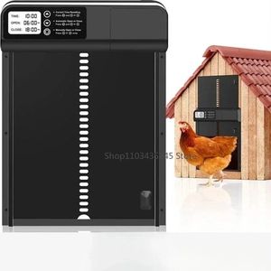 Collox Kippenluik automatisch- Deurtimer - Kippenhok - Automatisch openen en sluiten - Kippen - Boerderij - Waterdicht - 320 x 244 mm - Zwart - Werkt op batterijen - Exclusief 3x AA batterijen