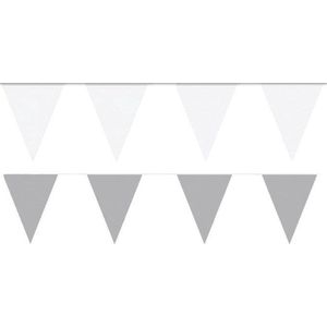Witte/Zilveren feest punt vlaggetjes pakket - 120 meter - slingers/ vlaggenlijn