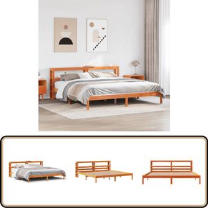 vidaXL Bedframe met hoofdbord massief grenenhout wasbruin 180x200 cm