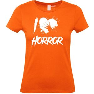 Dames T-shirt I Love Horror | Halloween Kostuum Volwassenen | Horror Shirt | Gothic Shirt | Oranje dames | maat S