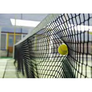 NK Tennisnet Knooploos geweven hoogte 1,07m x breedte 10m Zwart met PVC-Ommantelde Staalkabel van 11m, omzoomd