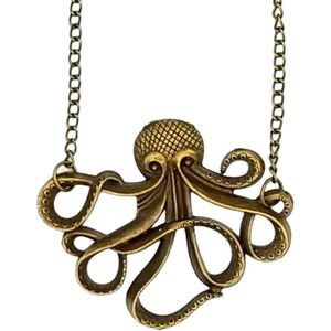 Rhylane – Bronskleurige Ketting (70 cm) Met Retro Octopus Hanger (4.2 x 4 cm)