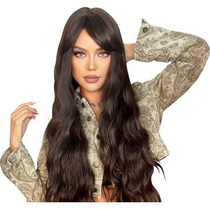 Velox Damespruik – Pruiken Dames - Hair Wig – Haarstuk – Wasbaar – Kambaar – Hoge Kwaliteit – Dames Lang Haar – Bruin