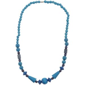 Behave – Houten kralen ketting – 48 cm – Turquoise blauw – Boho stijl