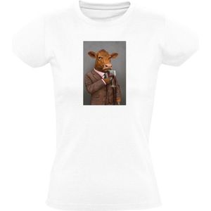 Koe in pak met een glas wijn Dames T-shirt - dieren - drank - alcohol - boer - boerderij - grappig