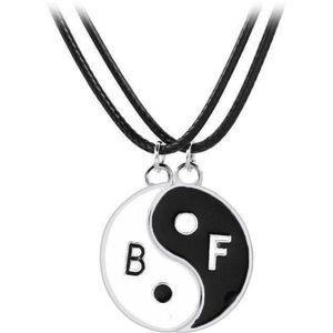 Kasey Vriendschapsketting aan zwart leren koord - BFF ketting voor 2 - Yin Yang BF