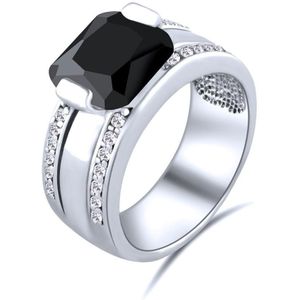 Quiges - 925 Zilveren Ring Klassiek Solitair met Vierkante Zwarte Zirkonia Kristal - QSR08117