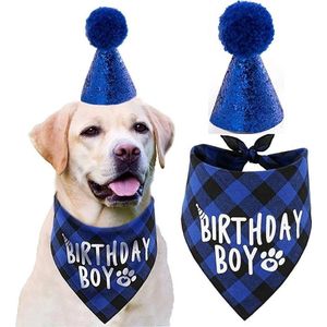 2-delige Honden verjaardags set Birthday Boy donker blauw - hond - verjaardag - blauw - bandana - feestmuts