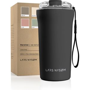 LARS NYSØM - 'Rørelse' Thermo Coffee Mug-to-go 500ml - BPA-vrij met Isolatie - Met Draagriem & Tritan Deksel - Onyx Black
