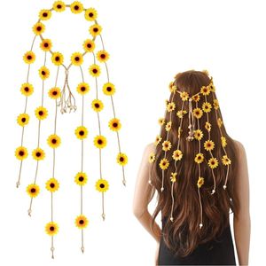 Lilbitty 1 verpakking zonnebloemen haarband voor vrouwen en meisjes - bloemenmadeliefjes hippie haaraccessoires herfst bloemenkroon foto rekwisieten, gele haaraccessoires haarband bloemen