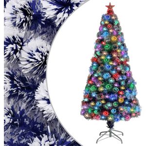 vidaXL Kunstkerstboom met LED en glasvezelverlichting - 150 cm - Wit en Blauw