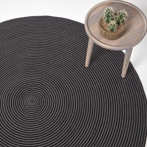 Homescapes Gevlochten Rond Vloerkleed Grijs Zwart Spiraalpatroon, 150 cm