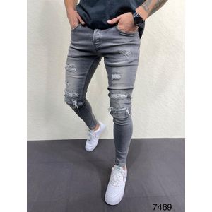 Mannen Stretchy Ripped Skinny Biker Jeans Vernietigd Hole Slim Fit Denim Hoge Kwaliteit Jeans - W38