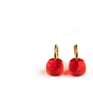 Zilveren oorringen oorbellen geelgoud verguld model pomellato met rode oranje steen