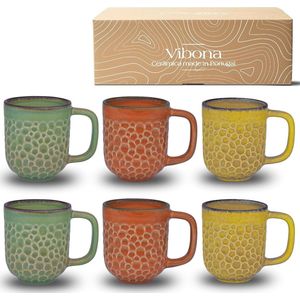 Koffiekopjes, set van 6 (380 ml), Made in Portugal, mooie mokken van aardewerk, unieke kopjes, set van 6, grote theekopjes, set van 6 stuks, vintage