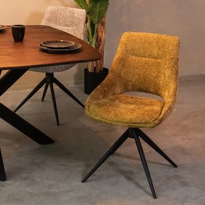 LABEL51 Marlow Eetkamerstoel - Geel - Velvet - Black Frame - Stoel - Normale eetkamerstoel