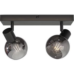 HOFTRONIC - Glazura LED Plafondlamp - Glazen Bollen - Smoke Glas - 2 spots (excl.) - E14 fitting - Zwart - IP20 - Plafondlamp Rookglas - Afzonderlijk kantelbaar & draaibaar - 2 jaar garantie