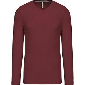 2 Pack Kariban Herenshirt met lange mouwen en V-hals Wine - 4XL