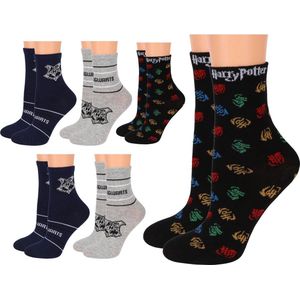 Harry Potter - Set jongenssokken, 6 paar lange sokken, OEKO-TEX / 23-26