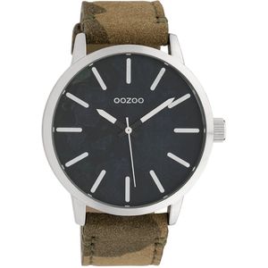 OOZOO Timepieces - Zilverkleurige horloge met camouflage leren band - C10001