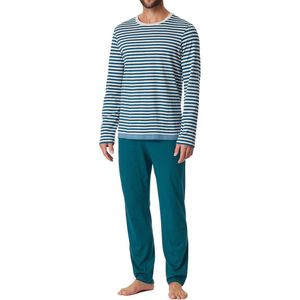 SCHIESSER Casual Nightwear pyjamaset - heren pyjama lang organic cotton strepen jeans blauw - Maat: XXL