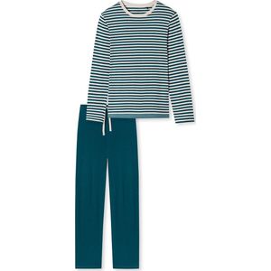 SCHIESSER Casual Nightwear pyjamaset - heren pyjama lang organic cotton strepen jeans blauw - Maat: XXL