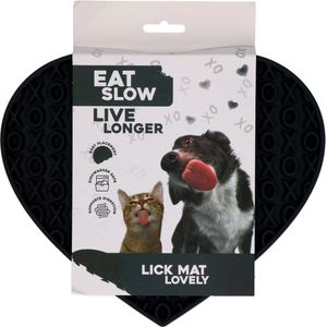 Eat Slow Live Longer Likmat Hartvormig - 19 x 23 cm - Anti-schrok Mat - Slowfeeder - Snuffelmat - 100% siliconen - Vaatwasserbestendig - Voor Hond of Kat - Grijs