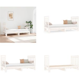 vidaXL Slaapbank uitschuifbaar massief grenenhout wit 2x(90x190) cm - Slaapbank - Slaapbanken - Bedbank - Bed