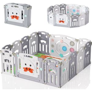 Grondbox baby - Baby Speelbox - 14 Elementen - met Kruipmat Veiligheidshek Inklapbaar - Geschikt voor kinderen van 0-6 jaar - 150x150x60cm - Babypark - Babybox - Kruipbox - Grijs en Wit in de sportschool