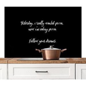 Spatscherm keuken 120x80 cm - Kookplaat achterwand Quotes - Yesterday I really wanted pizza - Spreuken - Pizza lover - Fastfood - Muurbeschermer - Spatwand fornuis - Hoogwaardig aluminium