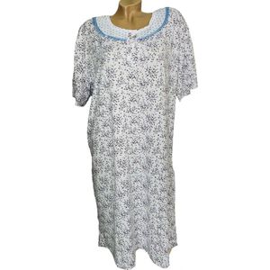 Dames nachthemd korte mouw met bloemenprint 6530 XL blauw