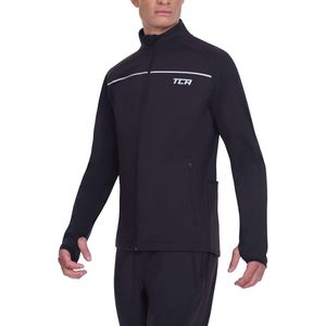TCA Thermisch fiets- en hardloopjack voor heren, reflecterend, ademend en winddicht, met zakken met ritssluiting, Zwart, L