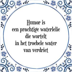 Tegeltje met Spreuk (Tegeltjeswijsheid): Humor is een prachtige waterlelie die wortelt in het troebele water van verdriet + Kado verpakking & Plakhanger