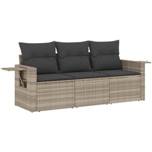 The Living Store 3-delige Loungeset met kussens poly rattan lichtgrijs - Loungeset - Tuinset - Lounge - Outdoor Furniture - Ratten Meubel