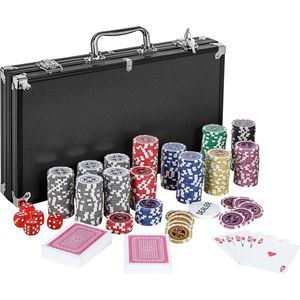 Poker - Pokerset - Poker set - Poker chips - Poker fiches - Poker kaarten - Poker koffer - Pokerkaarten - Inclusief koffer - 300 chips - 39.5 x 21 x 6.5 cm - Zwart