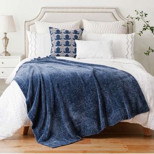 Chenille deken voor bank, gezellig marineblauw deken voor huisdecoratie, blauwe deken voor fauteuil cadeau, 130 x 170 cm