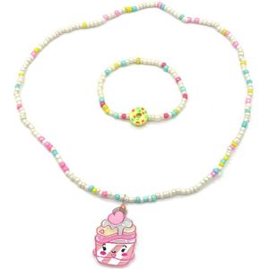 Ketting en Armband voor Kinderen - Set Sieraden - Elastisch - Taartje