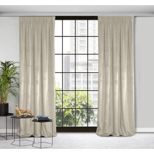 Extra Long Beige Blackout Curtain with Curtain Tape - Elegant Solid Living Room Bedroom Decor - 140x270 cm