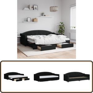 vidaXL Slaapbank met onderschuifbed en lades - Zwart Slaapbank - Sofa Bed - Tweepersoons Bed - Boxspring - Stapelbare Meubels