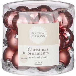 House of Seasons 24 roze kerstballen glas D 2,5 cm