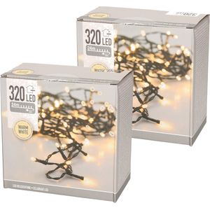 2x Kerstverlichting warm wit buiten 320 lampjes - LED lichtsnoer