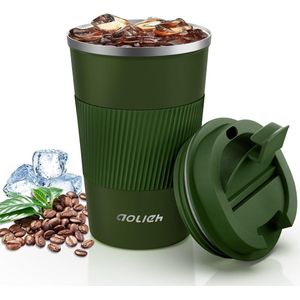 Thermosbeker, koffiebeker met lekvrij deksel, thermobeker, isoleerbeker, roestvrijstalen reismok, koffiemok om mee te nemen voor warm en koud water, koffiethee (380 ml, groen)