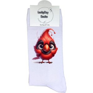 Rode vink - Valentijns Cadeau - Grappige sokken - Leuke sokken - Hem Haar sokken - Vrolijke sokken - Sint cadeau - Vaderdag - Moederdag - Verjaardag cadeau - Kerst cadeau - Vogel - Dier - Leuk Cadeau - Print sokken - Socks maken Happy - 37-44