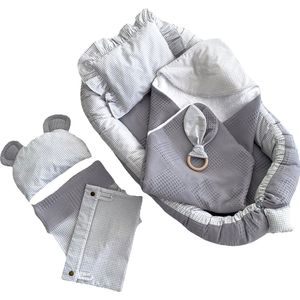 Babynest Eliz Baby Dubbelzijdig 8-delig Classic Cubes Grey Waffle Babynestje Kraamcadeau