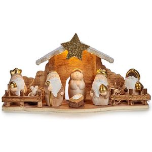 Krist+ kerststal - met beeldjes en verlichting - L33 x B10,5 x H16 cm