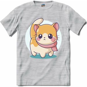 Cute Cat | Katten - Kat - Cats - T-Shirt - Unisex - Donker Grijs - Gemêleerd - Maat L
